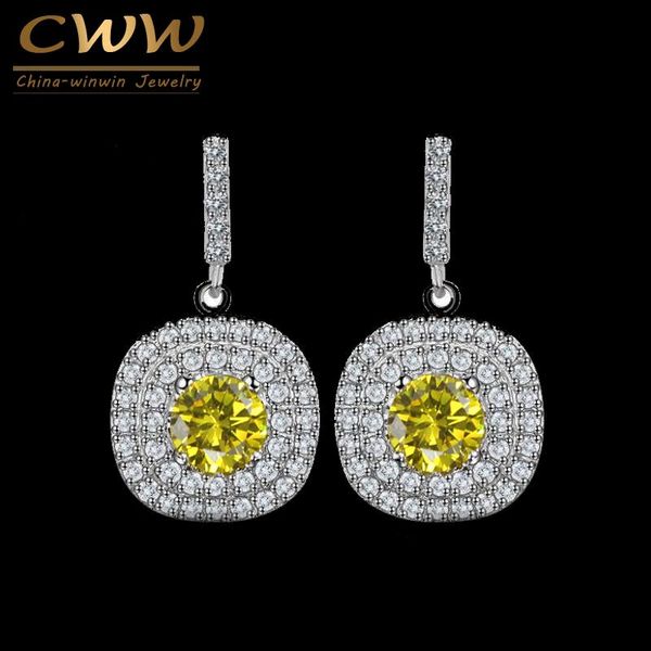 

stud cwwzircons lovely round shaped fully cubic zirconis dropping blue green yellow crystal stones earrings for women cz177, Golden;silver