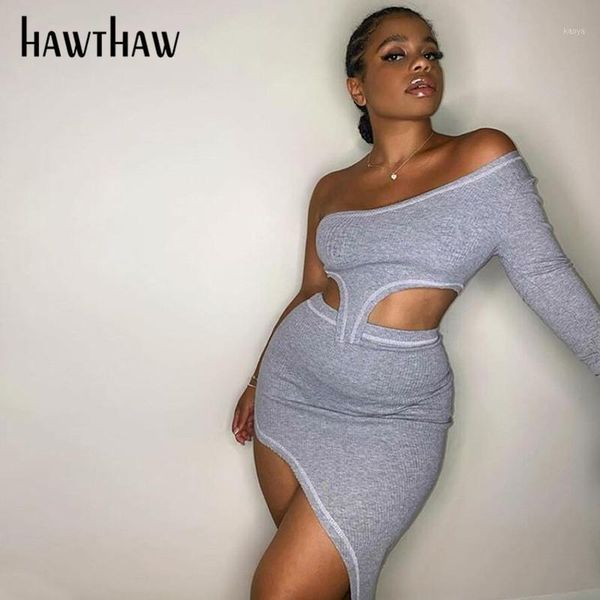 

hawthaw women casual autumn long sleeve off shoulder crop mini short skirt irregular two piece set clothes suits 2020 fall1, Gray