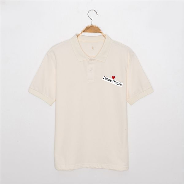 

new love embroidered tees women short sleeve turn down collar button simple cotton shirts tshirts casual vintage t-shirts 2021 gjtw, White