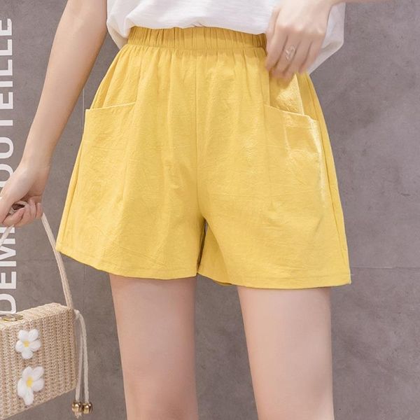 

new cotton linen shorts women's high waisted shorts solid black white yellow wide leg summer shorts loose korean casual trousers, White;black