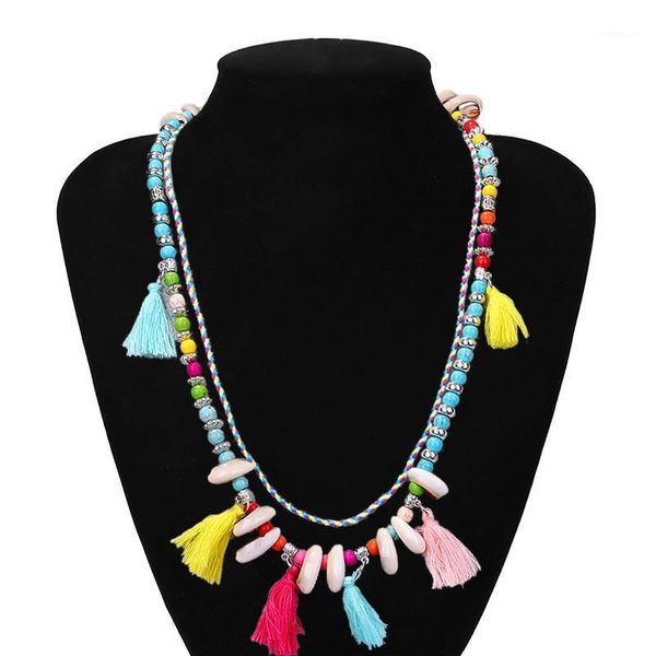 

fehame handmade tassel pendant shell colorful bead necklace luck rope necklace for women jewelry 20201, Silver