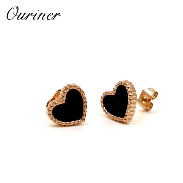 

stud 5 colors luxury love heart earrings for women cute jewelry stainless steel rose gold color shell ke004, Golden;silver