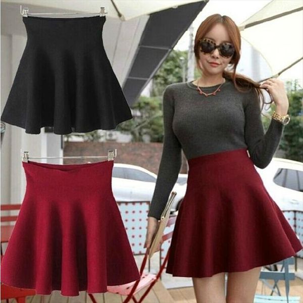 

faldas mujer real new arrival empire solid mid calf casual skirt bubble beauty 2020 hitz knitted skirt a a line tutu, Black