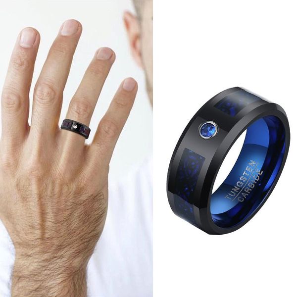 

wedding rings dragon blue celtic cz tungsten carbide ring 8mm black band for polished comfort fit, Slivery;golden
