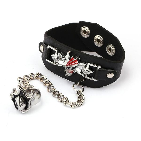 

one set bleach kurosaki ichigo half mask punk rock leather belt buckle bracelets for women men bracelets &bangles hf11947, Black