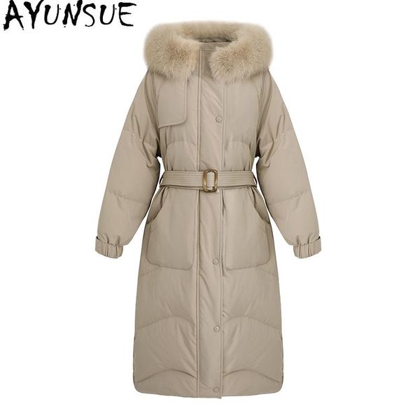 

women's down & parkas ayunsue fashion jacket real fur collar hooded women coats female winter parkaschaqueta mujerzjt253, Black