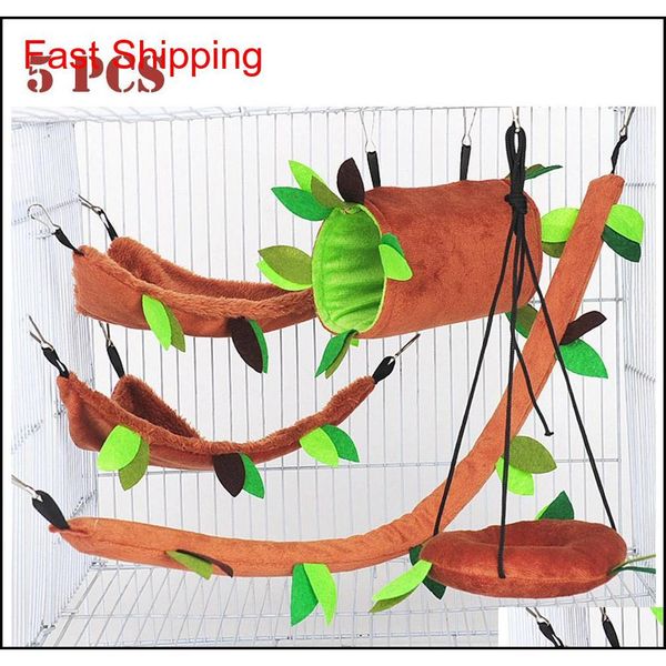 

seis 5pcs hamster hanging cage accessories set leaf wood design small animal hammock channel ropeway swing gui qylthd toys2010