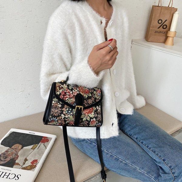 

women handbag fashion style female painted shoulder bags flower pattern messenger bags leather casual tote evening bag