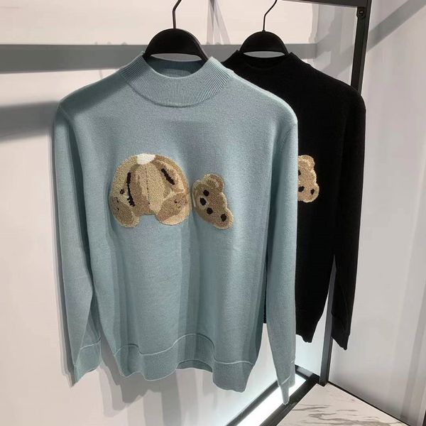 

broken bear embroidered warm knit sweater coat for men and women, 2066 men's turtleneck sweater asian size, White;black