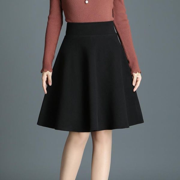

2020 autumn&winter new women woolen skirt korean style slim stretchy high waist a line skirt plus size gray and black midi skirt