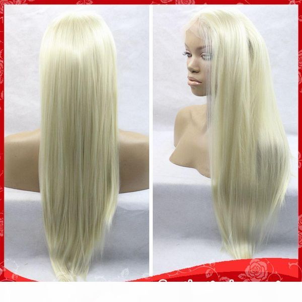 

дешевый sexy blonde 613 # шелковистых прямые длинных париков с ребенком волос glueless бразильской синтетический фронт шнурок париков для че, Black