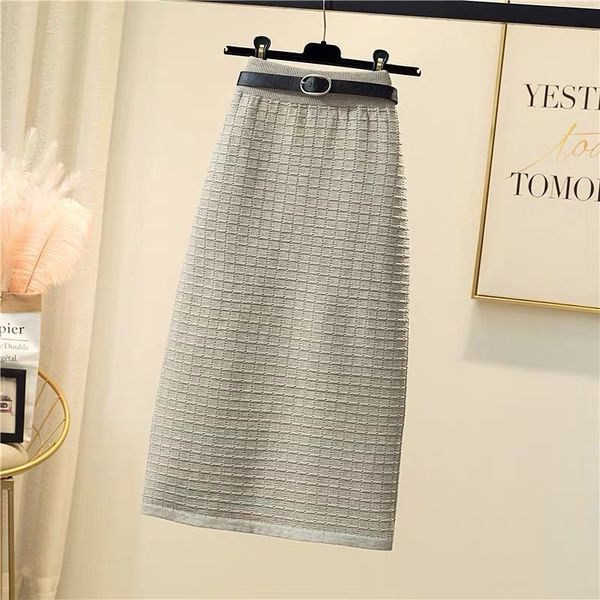 

2021 new exit jacquard female mesh midi skirt thick autumn with belt high plaid standard skirts y324 pavb, Black