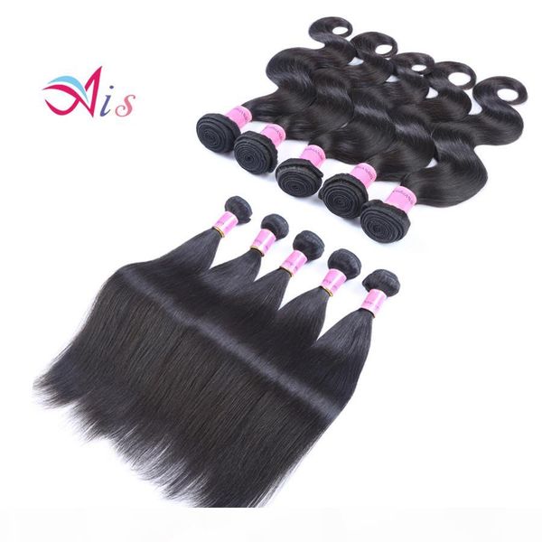 

ais wholesale brazilian virgin hair peruvian human hair weave weaves bundles body wave straight 3 bundles indian for weaves extensions, Black