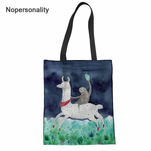 

nopersonality woman linen shopping tote bags cute sloth printed reusable cloth bags casual teen girl big friendly eco bag