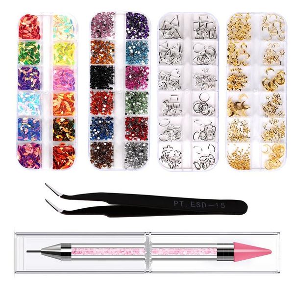

6 style/set manicure set nail point pen drill crayons tweezers horse eye sequins flat diamond star moon jewelry nail art tools