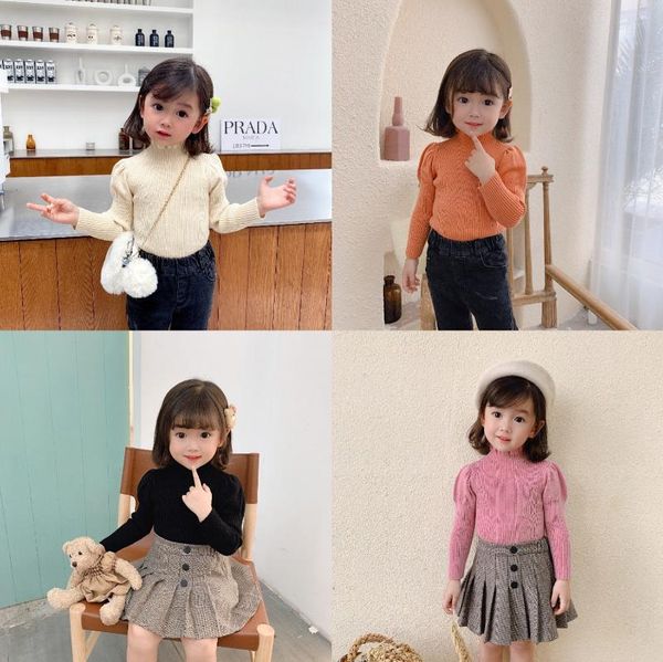 

pullover 2021 winter girls sweater casual solid kids turtleneck sweaters korean style slim knitting for baby girl, Blue