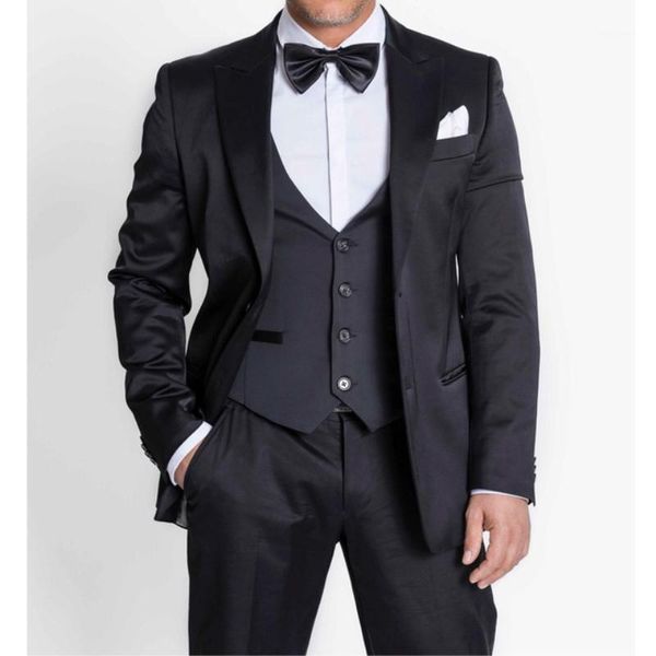 

black single breasted business men suits peaked lapel three piece custom made wedding tuxedos new (jacket + pants + vest)1, White;black