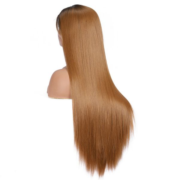 

costume accessories 26inch 180%density ombre blond long straigtsynthetic lace front wig for women with baby hair heat resistant fiber hair d, Silver