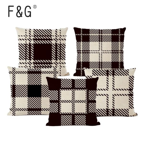 

classic black and white check cushion cover geometric stripe printed linen-cotton pillowcase car sofa home decoration pillowcase