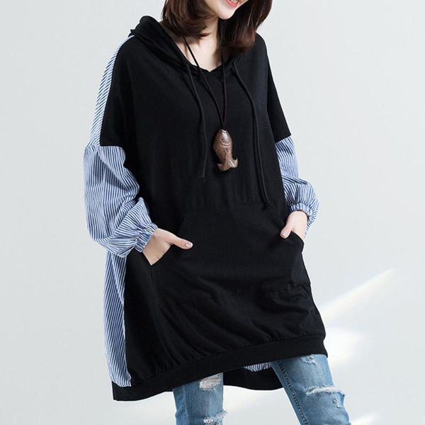 

hoodie women plus size casual hoodied autumn new product plus fat size striped patchwork loose fashion cotton sweater1, White