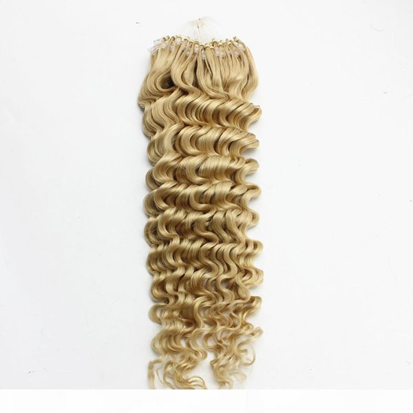 

brazilian virgin remy hair #22 blonde deep wave 100 strands lot micro bead loop ring hair extensions 1g s