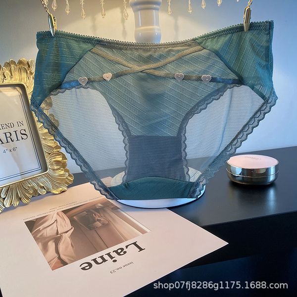 

lace cross underwear women's hollow heart young women's mesh triangle underpants breathable ultra thin shorts, Black;pink