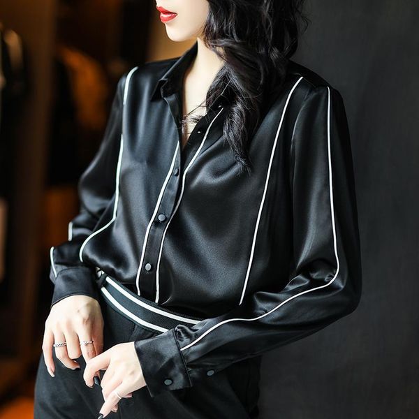 

100% genuine silk female office lady elegant blouse for women spring autumn 2021 shirts for women kobieta kurtka zjt2359, White