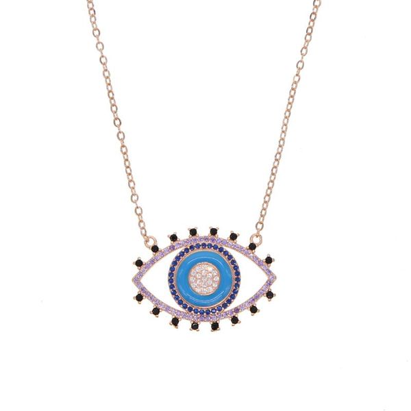 

new arrived factory price rainbow cz paved eye charm pendant necklace with enamel shiny lady necklace for women wedding jewelry, Silver