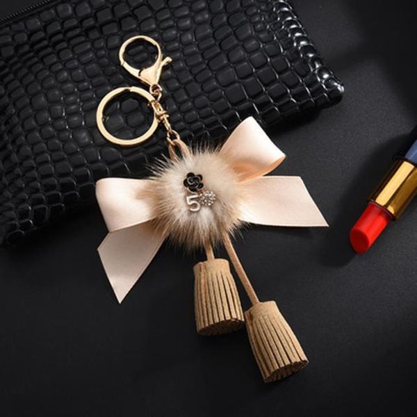 

keychain bow knot key chain with mink fur ball gifts for women llaveros mujer car bag accessories keyring holder h sqcxff