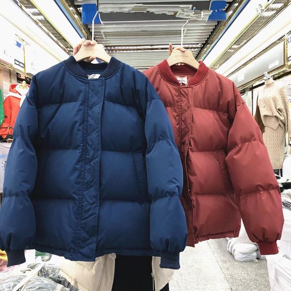 

new autumn winter all-match women cotton-padded coat solid color loose bread coat casual students wadded jacket1, Black