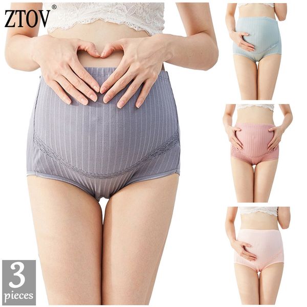 ZTOV 3 Pz / lotto Cotone Biancheria Intima Di Maternità Panty Vita Alta Donne Incinte Mutandine Di Maternità Gravidanza Slip Vestiti Delle Donne XXL LJ201125