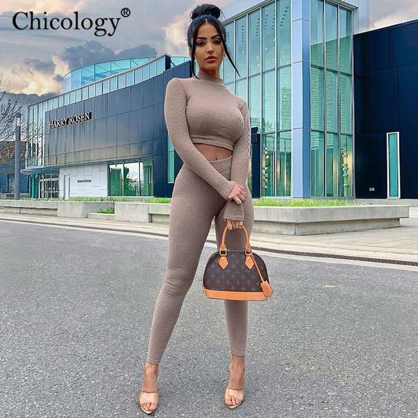 

women's tracksuits chicology 2021 fall knit 2 two piece matching set long sleeve crop pants women winter clothes outfits lounge wea, Gray