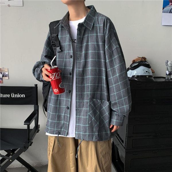 

men's casual shirts korean fashion loose plaid coat 2021 the listing hawaiian shirt long sleeve recommend black, White;black