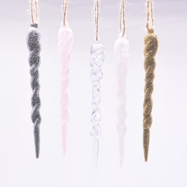 

5pcs gold powder simulation ice christmas hanging ornament fake icicle prop for winter xmas tree party decoration
