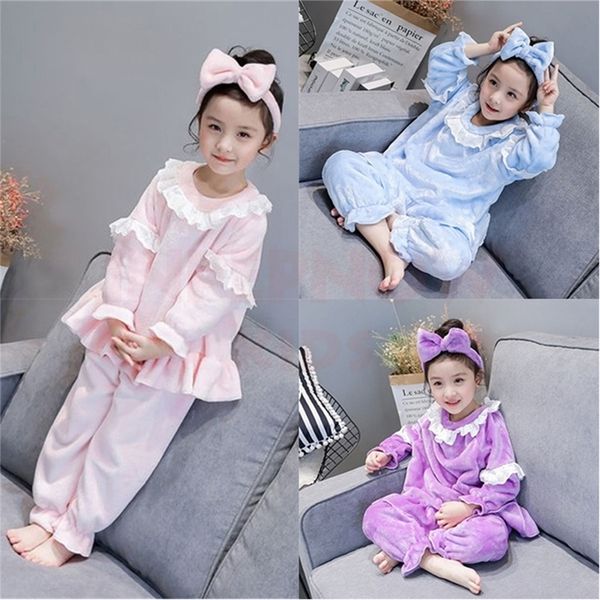 

inpepnow velvet sleepwear kids pajamas for girls pyjamas clothing + headwear girls pjs pajama sets baby children girl pijama y200704, Blue;red