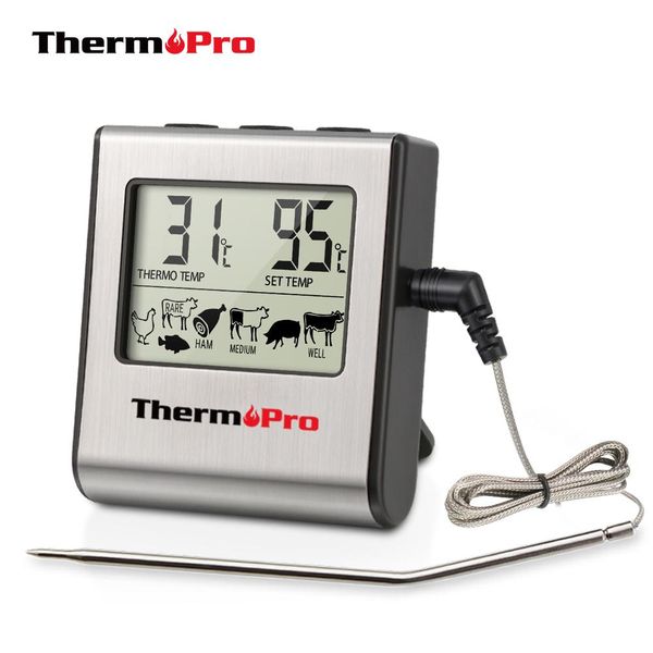 

thermopro tp16 digital bbq meat thermometer grill oven thermomet with timer stainless steel probe cooking kitchen thermometer bbyvws