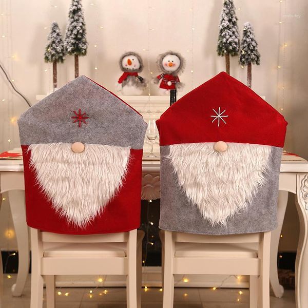 

christmas decorations 2021 santa claus red cap dinner table decoration for home chair back cover sets decoracion year supplies1