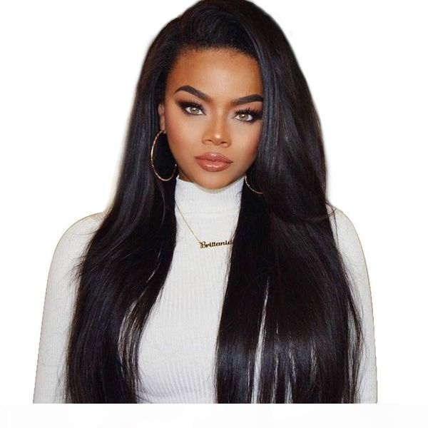 

silky straight lace front human hair wig 1b glueless malaysian straight remy human hair pre plucked lacefront wigs with baby hairs for woman, Black;brown