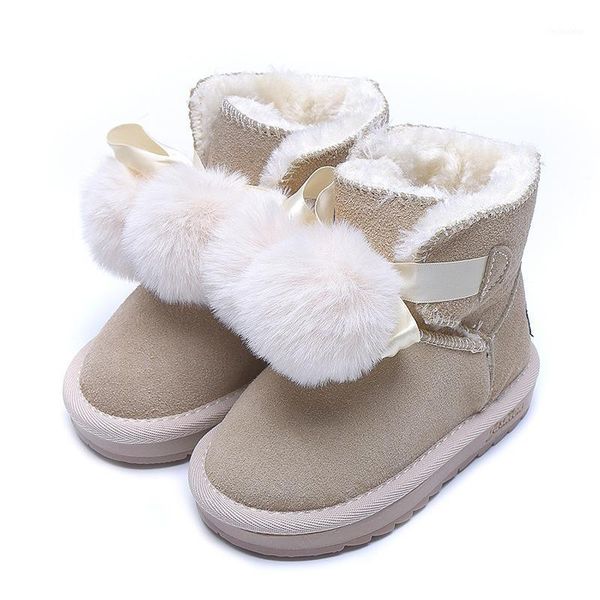 

boots winter warm kids cotton shoes gor girls thicken sweet snow children plus velve fur ball boot sgf1061, Black;grey