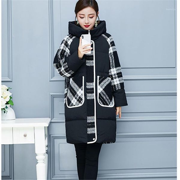 

mid-length cotton women's 2019 winter fashion new woolen stitching thickened over the knee warm cotton jacket coat tide h004371, Black
