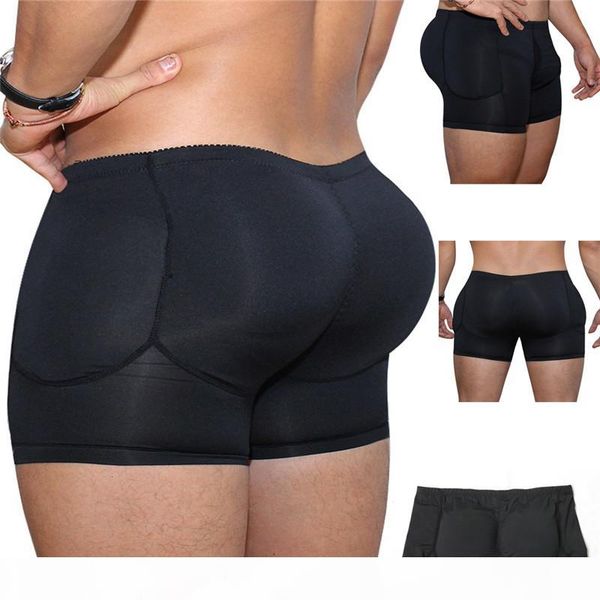 

boxer gay men underwear hip-up butt lifter men's package enhancing padded trunk shorts push up boxershorts sh190906, Black;white