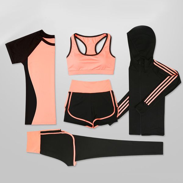

sport women suit sets 5 pieces women sportwear yoga fitness gym set yoga sportwear workout fitness yoga wear set y1225, Gray