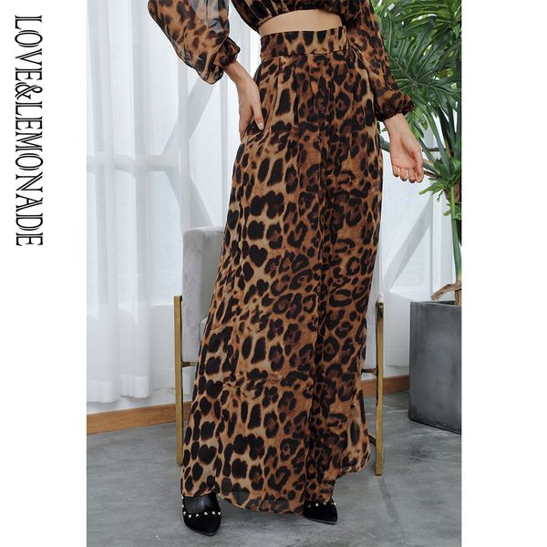 

love&lemonade mid-rise leopard chiffon wide leg pants lm81498 1017, Black;white