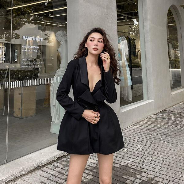 

2021 the vintage palais original autumn thin new winter with no back long waistcoat lady in ladies'office blazers fashion lxbb, White;black