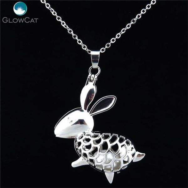 

k114 silver magnetic rabbit pearl bead cage locket necklace stainless chain 18" aroma essential oil diffuser locket sqcuzr new_dhbest, Black