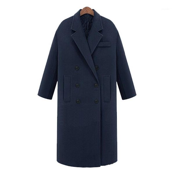 

2021 long woolen coat plus size autumn europe america slim thicken casual jacket clothing womens long sleeve femmes manteaux new1, Black