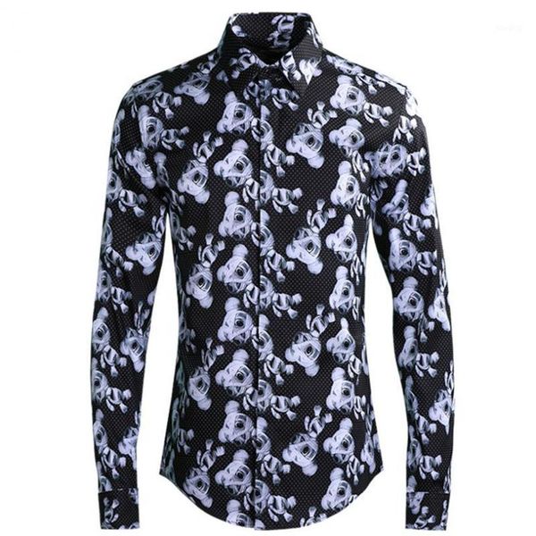 

men shirts luxury mummy puppet allover printing party mens shirts fashion long sleeve slim fit mens plus size 4xl1, White;black