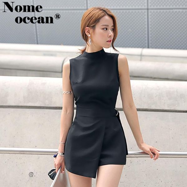 

elegant belted waist playsuits women's shorts strand collar wrapped shorts of girls rompers short jumpsuits black m180605061, Black;white