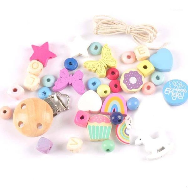 

1 set diy pacifier chain clip making accessories simple fashion baby color wooden beads jewelry anti-fall clips chain 77hd1