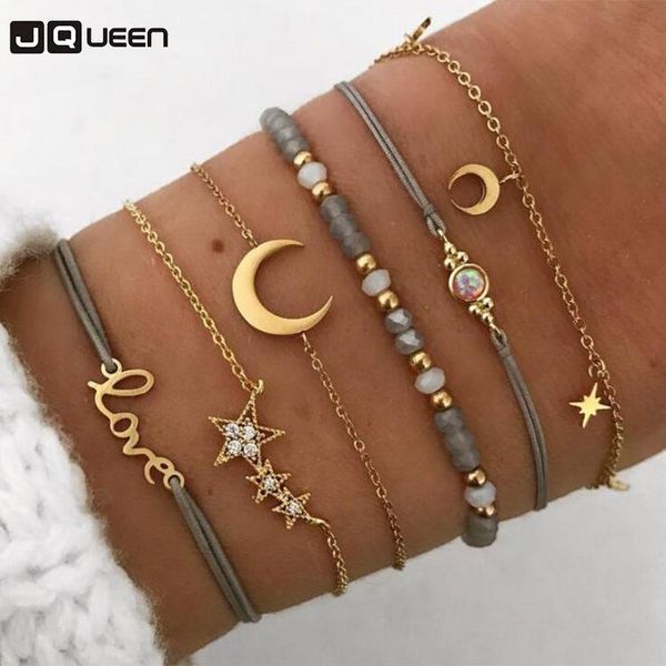 

charm bracelets bohemian crystal moon star bangles for women chains bead sets jewelry femal gifts, Golden;silver